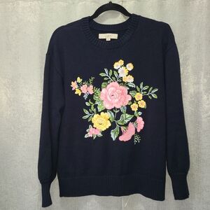 LOFT Women's‎ Floral Embroidered Sweater - Navy